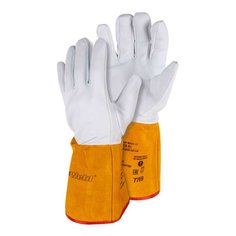 Перчатки краги, кожа, FoxWeld, Элит КCА-01, белая основа, оранжевая манжета, мягкие