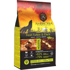 Корм для собак Ambrosia беззерновой со свежей индейкой и уткой 14 кг