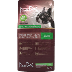 Корм для собак PRO DOG для средних пород с чувствительным пищеварением ягненок 12 кг