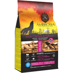 Корм для щенков Ambrosia беззерновой для крупных пород со свежей курицей и лососем 12 кг