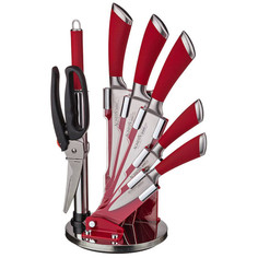 Ножи кухонные в наборах набор ножей AGNESS 8 предметов на вращающейся подставке нерж.сталь, силикон красные