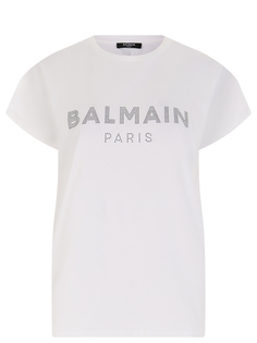 Футболка хлопковая с принтом Balmain