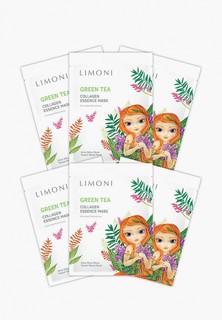 Набор масок для лица Limoni тканевая набор 6 шт подарочный корейская / Увлажняющая / Зеленый чай / Коллаген / Green tea and collagen sheet mask set