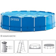 Бассейн каркасный Intex, 457х122 см, Metal Frame, 28242NP, фильтр-насос, лестница, подстилка, тент, 16805 л