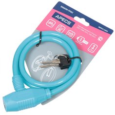 Замок навесной Apecs, PD-81-80CM-BLUE, 20435, велосипедный, цилиндровый, голубой, 8х800 мм, 2 ключа