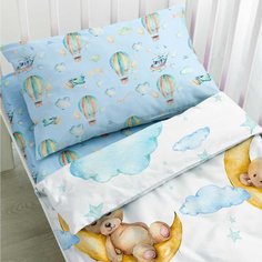 Постельное белье детское 1.5-спальное, простыня 110х150 см, 1 наволочка 40х60 см, пододеяльник 112х147 см, Juno, поплин, Лунный мишка, 699154