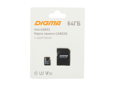 Карта памяти 64Gb - Digma MicroSDXC Class10 Card30 DGFCA064A03 с переходником под SD