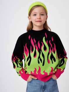 Джемпер с принтом пламя для девочек (черный, 128) Sela