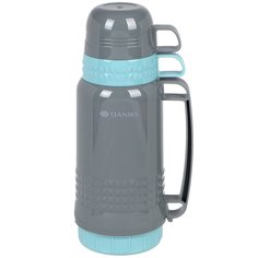 Термос пластик, 1 л, Daniks, колба стекло, зеленый, CA-100