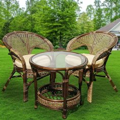 Мебель садовая Диана, стол, 61.5х62.2 см, 2 кресла, подушка бежевая, IND03