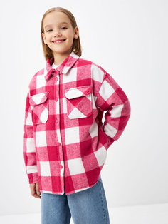 Куртка-рубашка в клетку для девочек (розовый, 122) Sela