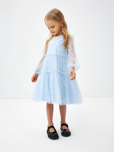 Ярусное платье с цветочным принтом для девочек (голубой, 122) Sela