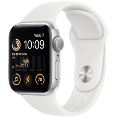 Apple Watch SE 2 GPS 40mm (корпус - серебристый, спортивный ремешок белого цвета)