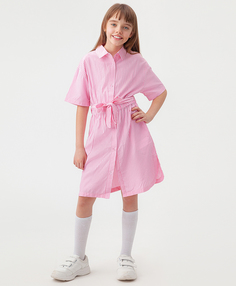 Платье-рубашка в мелкую полоску розовое Button Blue