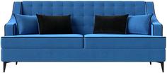 Диван прямой Марк велюр голубой кант черный Bravo