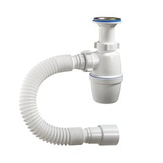 Сифон для мойки, бутылочный, 1" 1/2, 40х40/50, полипропилен, с выпуском, с гофрой, Orio, А-40029