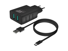 Зарядное устройство BoraSCO 2xUSB 2.4A + кабель Type-C Black 37264