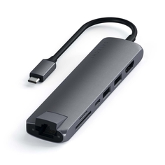 Док-станция Satechi Type-C Slim Multiport ST-UCSMA3M with Ethernet Adapter, Gigabit Ethernet, USB-C PD, 2хUSB 3.0, 4K HDMI, micro/SD, серый космос.