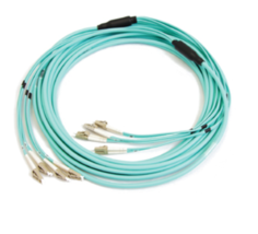 Кабель волоконно-оптический 50/125, 12 волокон Hyperline TC-MC3-503-1xMPOF12/PX-12хLC/PX-IN-1/7M-LSZH-AQ транковая сборка, 1хMPO(мама) - 12xLC, (OM3),