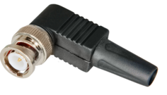 Штекер LAZSO APB013 BNC на коаксиальный кабель под винт, угловой, с пластиковой муфтой и амортизатором. 1 шт. Диапазон частот 0-1ГГц. Материал корпуса