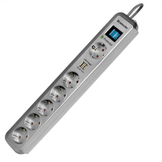 Сетевой фильтр Defender DFS 501 99051 USB Charger 6 роз., 2 USB порта, 2.0 м