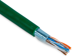 Кабель витая пара F/UTP 5e кат. 4 пары Hyperline FUTP4-C5E-P26-IN-LSZH-GN-100 26AWG(7x0.16 мм), медь, многожильный (stranded), внутренний, LSZH, нг(C)