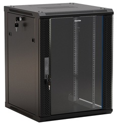 Шкаф серверный 19", 22U Hyperline TWB-2266-GP-RAL9004 1086x600х600, стеклянная дверью с перфорацией по бокам, ручка с замком, цвет черный (RAL 9004) (