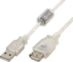 Кабель интерфейсный USB 2.0 удлинитель Cablexpert AM-AF CCF-USB2-AMAF-TR-2M 2 м, Pro, экран, феррит. кольцо, прозрачный, пакет