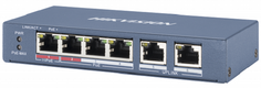 Коммутатор PoE HIKVISION DS-3E0106P-E/M 4 RJ45, с грозозащитой 6кВ, 2 Uplink порт 100М Ethernet: бюджет PoE 35Вт, поддерживают режим передачи до 300м,