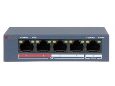 Коммутатор PoE HiWatch DS-S504P(B) неуправляемый, 4хRJ45 100M PoE, 1 порт с высоким приоритетом, Uplink порт 100М Ethernet, PoE: IEEE802.3af, IEEE802.