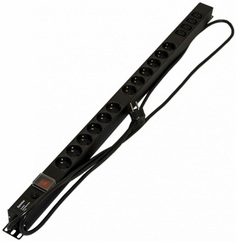 Блок розеток Hyperline SHE-12SH-4IEC-SF-2.5EU 12*Schuko+4хIEC320 C13, 16 A, 250В, с выключателем, защита от перенапряжения, кабель питания 3х1.5мм2, 2
