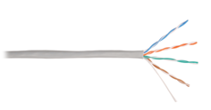Кабель витая пара U/UTP 5e кат. 4 пары NIKOLAN NKL 2100A-GY 24AWG(0.49 мм), медь, одножильный (solid), внутренний, PVC, нг(A), серый, уп/305м