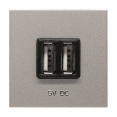Розетка ABB 2CLA228500N1301 (механизм) USB зарядного устройства, 2М, 2х750 мА / 1х1500мА, серебро