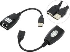 Кабель интерфейсный USB 2.0 удлинитель VCOM AM-AF/RJ45Fx2 CU824 по витой паре до 45m,