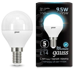 Лампа светодиодная Gauss 105101210 LED Шар E14 9.5W 950lm 4100K