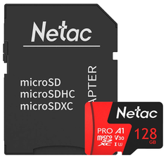 Карта памяти MicroSDXC 128GB Netac NT02P500PRO-128G-R Class 10 UHS-I U3 V30/A1 P500 Extreme Pro + адаптер