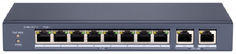 Коммутатор HiWatch DS-S1008P Сетевой неуправляемый 8 RJ45 100M PoE, 2 порта с высоким приоритетом, 2 Uplink порта Gigabit, IEEE802.3af, IEEE802.3at, б