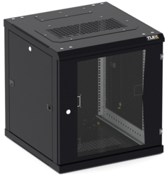 Шкаф настенный 19", 9U TLK TWC-096045-R-G-BK стеклянная дверь, Ш600хВ503хГ450мм, 2 пары монтажных направляющих, черный