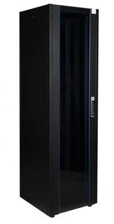 Шкаф напольный 19", 36U Datarex DR-700401 телекоммуникационный 600х600, передняя дверь стекло, задняя стенка сплошная, металл, черный