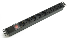 Блок розеток NT 447070 SOC.BR 230.10B-5S-4С13-С14 B горизонтальный, 230В, 10А, выключатель, выход: Schuko-5, С13-4, вход: С14, черный