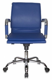 Кресло офисное Бюрократ CH-993-LOW синее, искусственная кожа, низкая спинка, крестовина хромированная