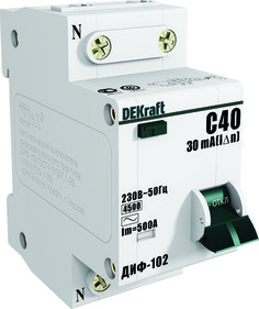 Автоматический выключатель дифф. тока (АВДТ) DEKraft 16001DEK 1Р+N 6А 30мА тип AC (С) 4,5кА
