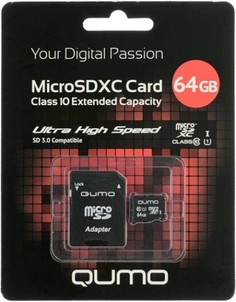 Карта памяти MicroSDXC 64GB Qumo QM64GMICSDXC10U1 Class 10 UHS-I + SD адаптер