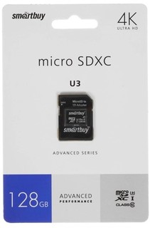 Карта памяти 128GB SmartBuy SB128GBSDU1A-AD microSDXC Сlass 10 Advanced U3 V30 A1 (55/90 Mb/s)+ SD адаптер