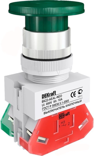 Выключатель DEKraft 25037DEK ВK-22 кнопочный грибок с фикс. AE D=22мм 1з+1р (1НО+1НЗ) 220В зеленый