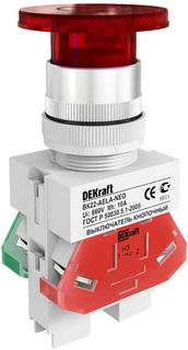 Выключатель DEKraft 25030DEK ВK-22 кнопочный грибок AELA D=22мм 220В красный неон