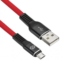 Кабель интерфейсный Digma MicroUSB-1.2m-flat-BlkR micro USB (m) - USB (m), 1.2м, плоский, в оплетке, 2A, черный / красный (1080388)
