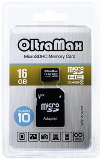 Карта памяти 16GB OltraMax OM016GCSDHC10-AD microSDHC Class 10 + SD адаптер