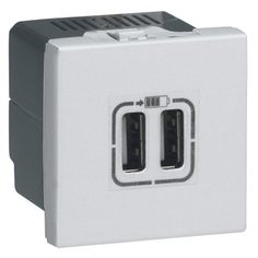 Розетка Legrand 079394 - Программа Mosaic - USB для зарядки двойная, цвет алюминий