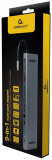 Концентратор Cablexpert A-CM-COMBO9-01 USB-C (вилка) 8-в-1 (хаб USB 3.0+HDMI+VGA+PD+кардридер+LAN+аудио 3.5мм)
